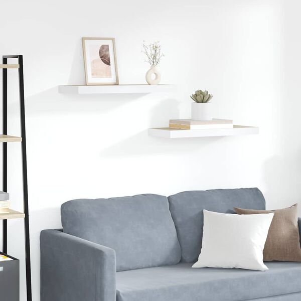 vidaXL Stenske police 2 kosa barva hrasta in bela 60x23,5x3,8 cm MDF