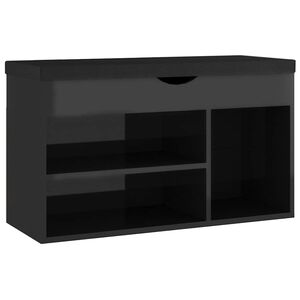 vidaXL Klop za čevlje z blazino visok sijaj črna 80x30x47 cm inž. les