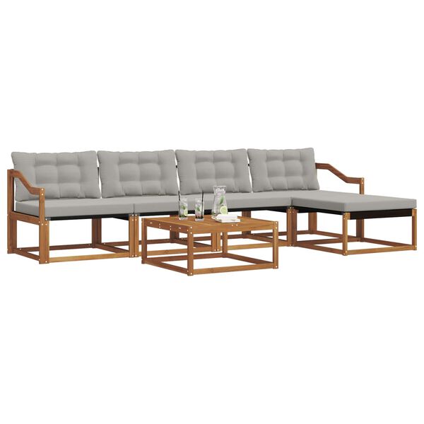 vidaXL Zunanja garnitura za sedenje 6 pcs Naravna in svetlo siva