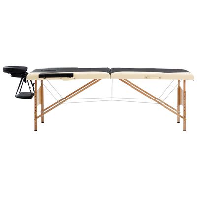 vidaXL Zložljiva masažna miza 2 coni les črna in bež