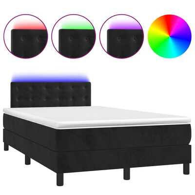 vidaXL Box spring postelja z vzmetnico LED črna 120x190 cm žamet