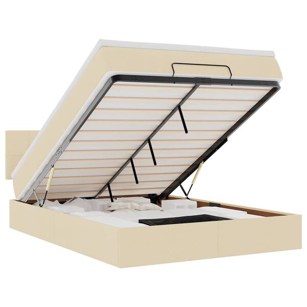vidaXL Otomanska postelja z vzmetnico krem 140x190 cm blago