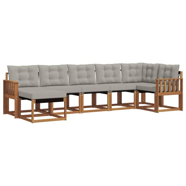 vidaXL Zunanja garnitura za sedenje 7 pcs Naravna in svetlo siva