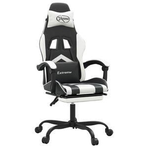vidaXL Vrtljiv gaming stol z oporo za noge črno in belo umetno usnje