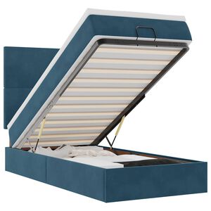 vidaXL Otomanski posteljni okvir z vzmetnicami moder 90x190cm žamet