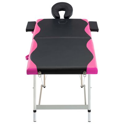 vidaXL 2-conska zložljiva masažna miza aluminij črna in roza