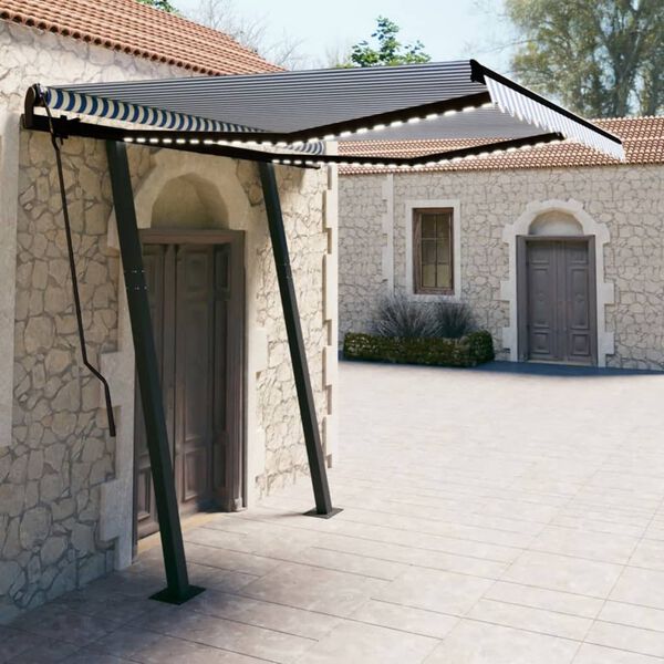 vidaXL Avtomatska tenda LED + senzor 3,5x2,5 m modra in bela