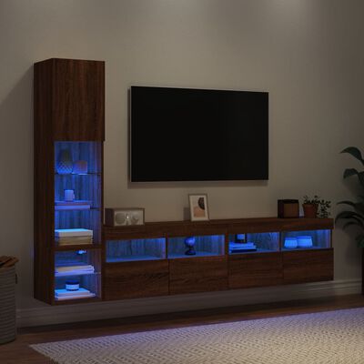 vidaXL Komplet TV omaric LED 4-delni rjavi hrast inženirski les