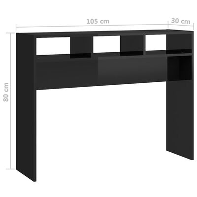 vidaXL Konzolna mizica visok sijaj črna 105x30x80 cm iverna plošča