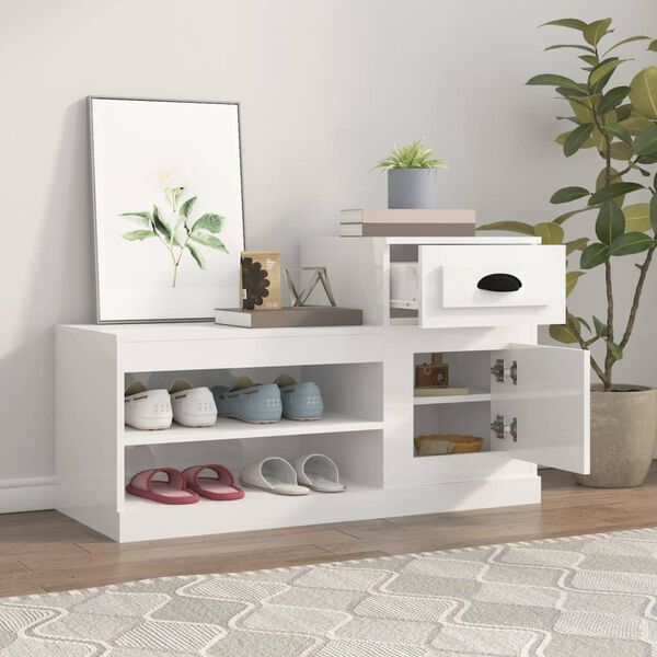 vidaXL Omarica za čevlje visok sijaj bela 100x42x60 cm inženirski les