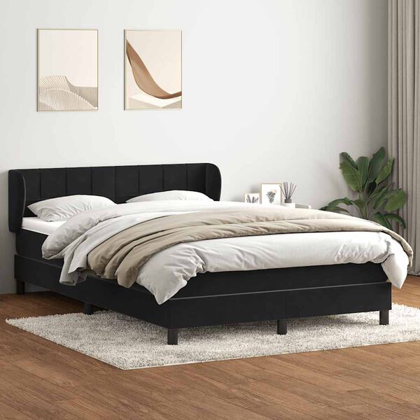 vidaXL Box spring postelja z vzmetnico črna 160x210 cm žamet