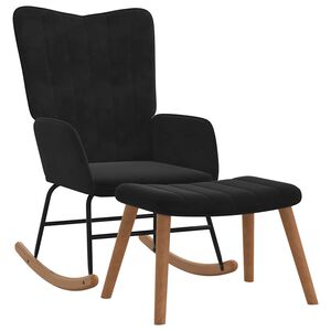 vidaXL Gugalni stol s stolčkom črn žamet