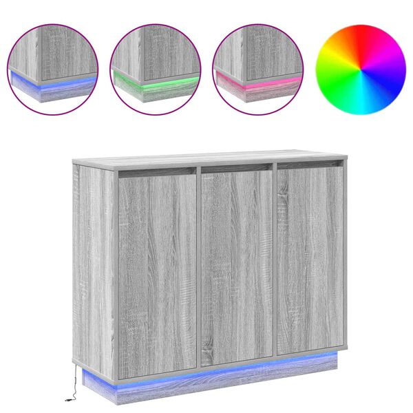 vidaXL LED bočni predalnik Siva Sonoma 90 x 32 x 75 cm Konstruiran les