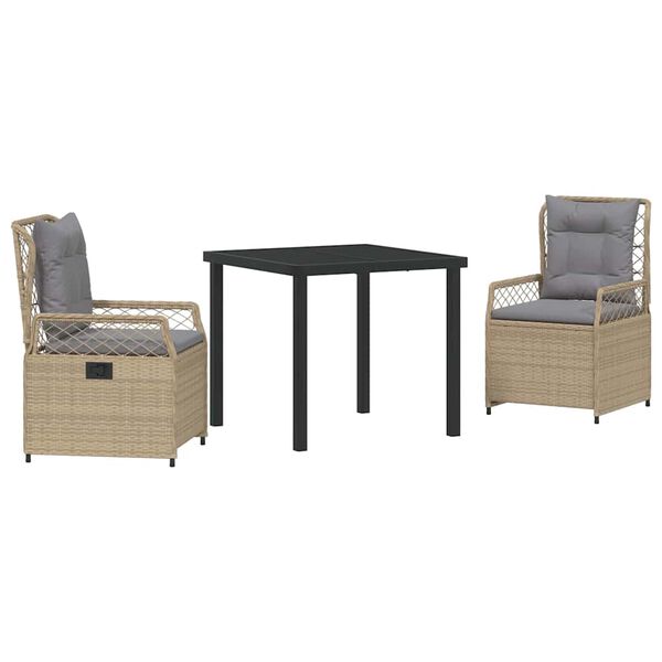 vidaXL Komplet za jedilnico v vrtu 3 pcs Bež in svetlo siva poli ratan