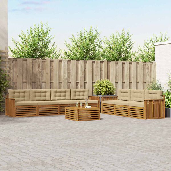 vidaXL Zunanja garnitura za sedenje z blazino 8 pcs Naravna in bež