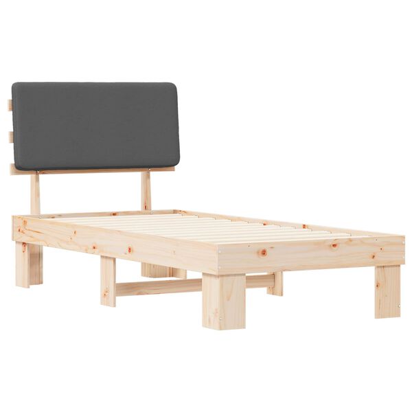 vidaXL Posteljni okvir z oblazinjenim vzglavjem Temno siva 75 x 190 cm