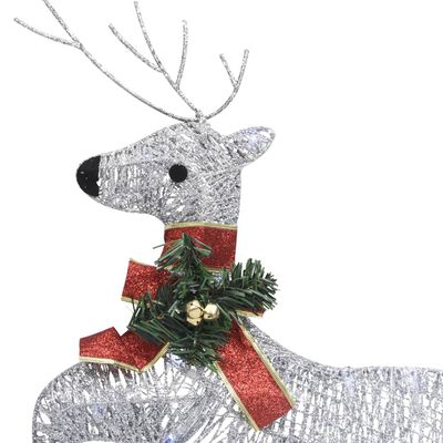vidaXL Božični jeleni s sanmi 60 LED lučk srebrne barve