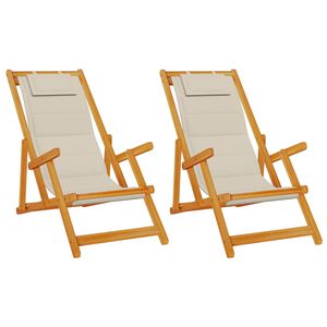 vidaXL plažna ležalnika z blazino 2 pcs Rjava Masiven les akacije