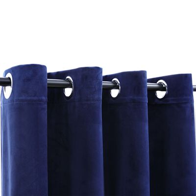 vidaXL Zatemnitvena zavesa z obročki žametna temno modra 290x245 cm