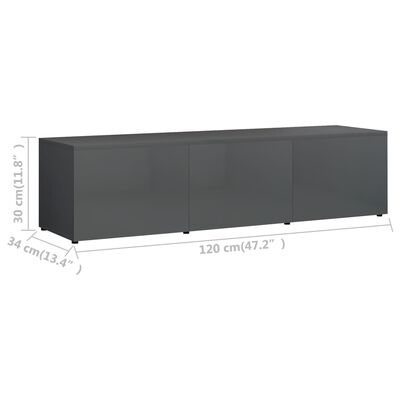 vidaXL TV omarica visok sijaj siva 120x34x30 cm iverna plošča