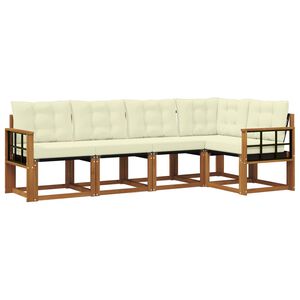 vidaXL Zunanja garnitura za sedenje z blazino 5 pcs Naravna in smetana