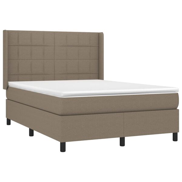 vidaXL Box spring postelja z vzmetnico LED taupe 140x200 cm blago