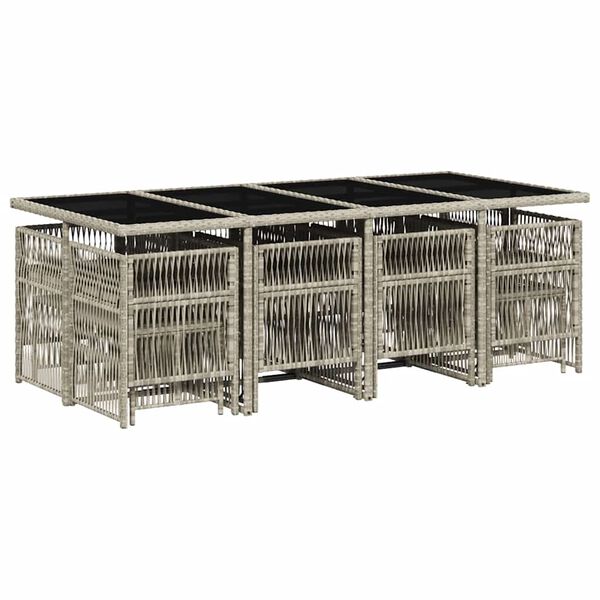 vidaXL Vrtna jedilna garnitura 13-delna z blazinami sv. siv poli ratan