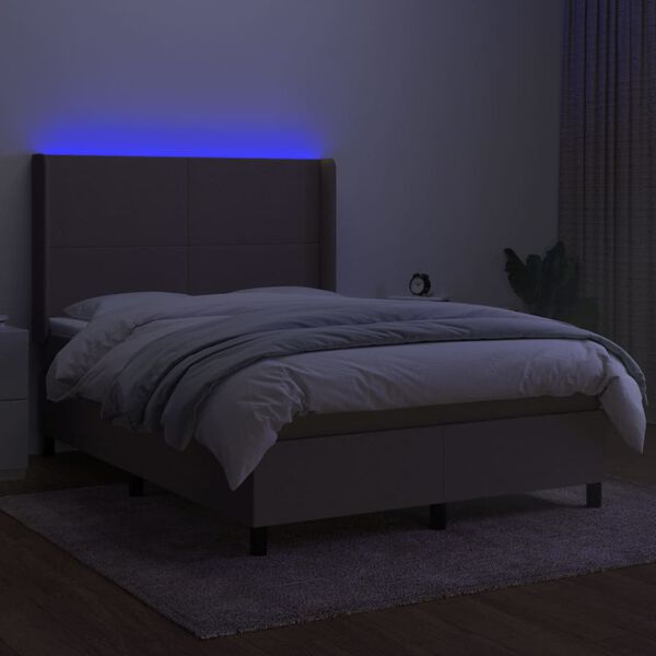 vidaXL Box spring postelja z vzmetnico LED taupe 140x200 cm blago