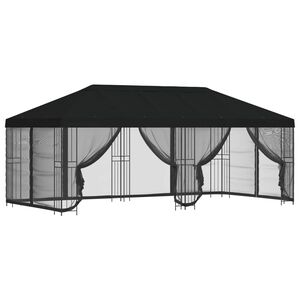 vidaXL Paviljon s stenami 6 x 3 m Črna Poliester in jeklo 190 gsm