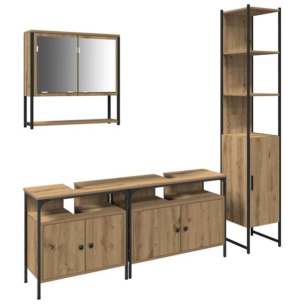 vidaXL Komplet pohi&scaron;tva za kopalnico s polico 4 pcs artisan hrast