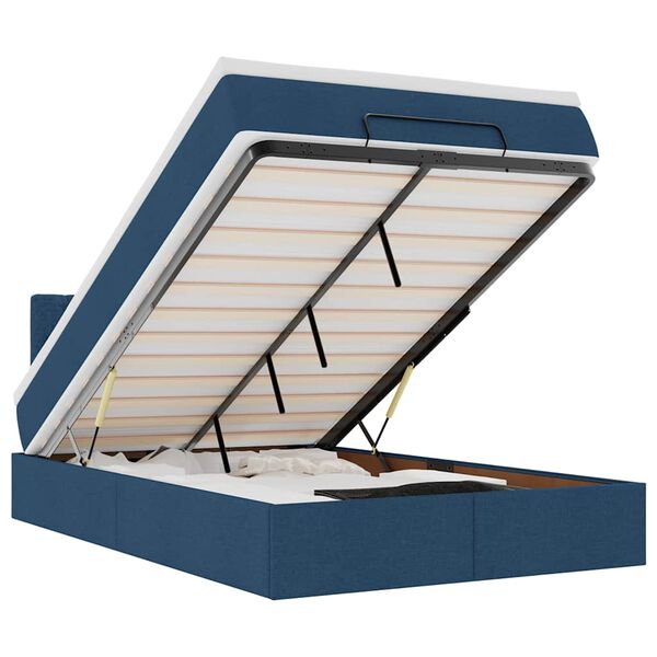 vidaXL Otomanska postelja z vzmetnico & LED modra 120x200 cm Tkanina