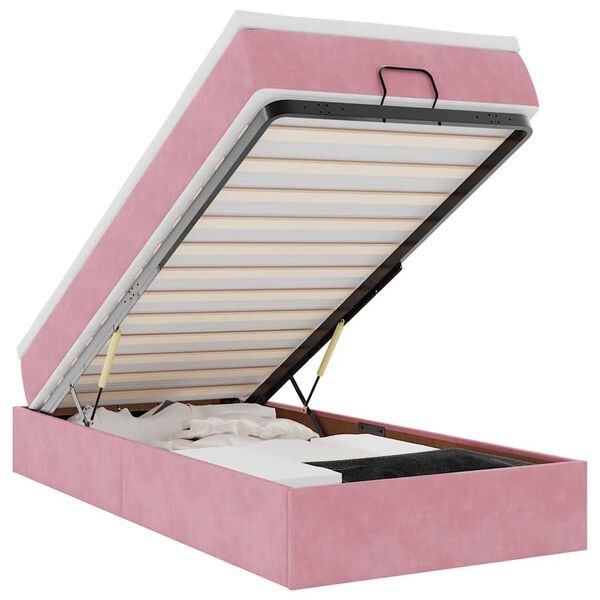 vidaXL Otomanski posteljni okvir z vzmetnico roza 90x190 cm žamet