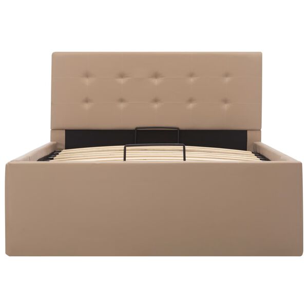 vidaXL Dvižni posteljni okvir kapučino umetno usnje 100x200 cm