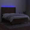 vidaXL Box spring postelja z vzmetnico LED temno rjava 140x200cm blago