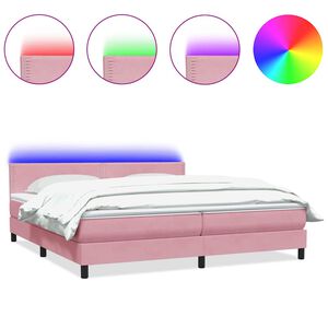 vidaXL Box spring postelja z vzmetnico LED roza 180x210 cm žamet