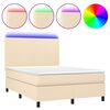 vidaXL Box spring postelja z vzmetnico LED krem 140x190 cm blago