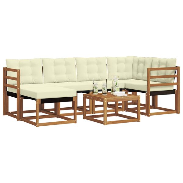 vidaXL Zunanja garnitura za sedenje z blazino 7 pcs Naravna in smetana