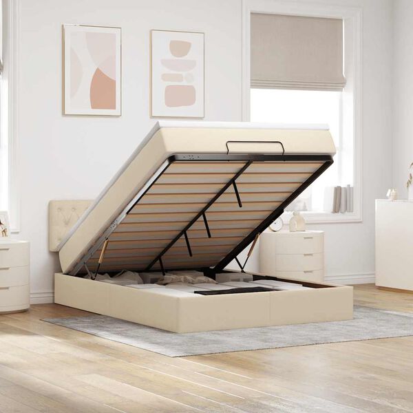 vidaXL Otomanska postelja z vzmetnico krem 140x190 cm blago