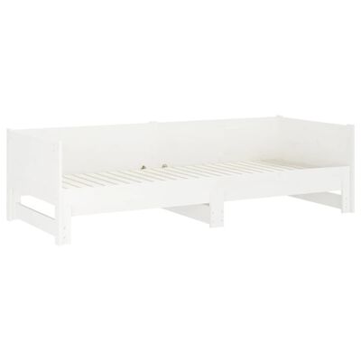 vidaXL Izvlečna dnevna postelja bela trdna borovina 2x(90x190) cm