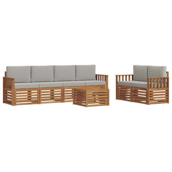 vidaXL Sedežne garniture z blazino 7 pcs Naravna in svetlo siva