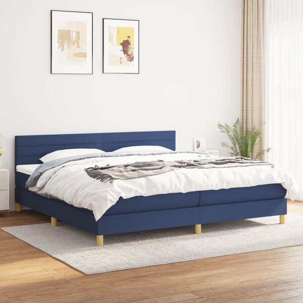 vidaXL Box spring postelja z vzmetnico moder 200x200 cm blago