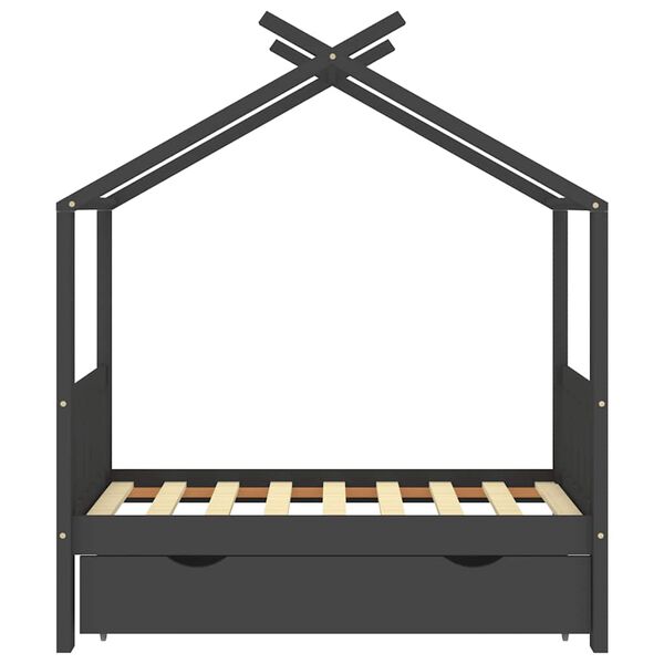 vidaXL Otro&scaron;ki posteljni okvir s predalom temno siva borovina 70x140cm