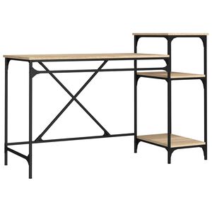 vidaXL Pisalna miza s policami sonoma hrast 135x50x90cm inženirski les