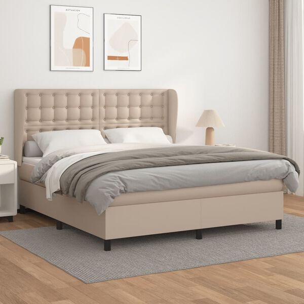 vidaXL Box spring postelja z vzmetnico kapučino 160x200cm umetno usnje