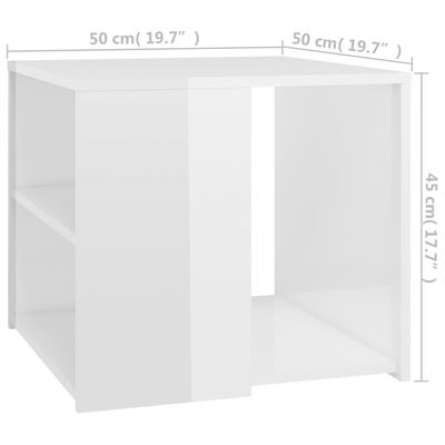 vidaXL Stranska mizica visok sijaj bela 50x50x45 cm iverna plošča