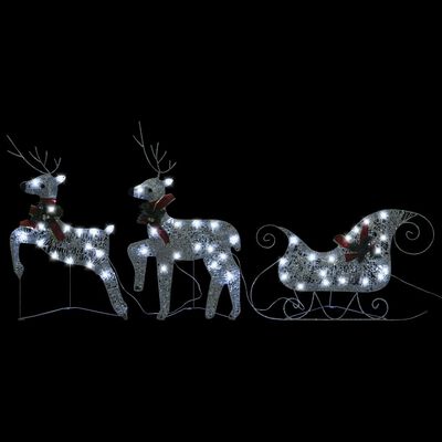 vidaXL Božični jeleni s sanmi 60 LED lučk srebrne barve