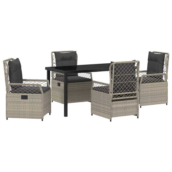 vidaXL Komplet za jedilnico v vrtu 5 pcs Svetlo siva poli ratan