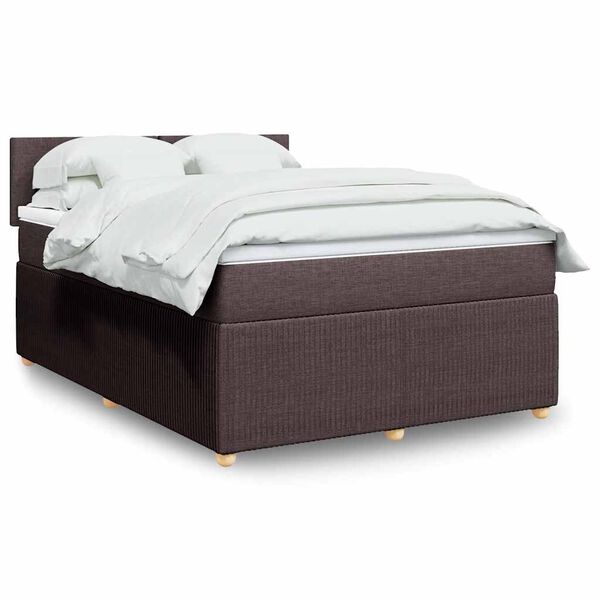 vidaXL Box spring postelja z vzmetnico temno rjav 140x190 cm blago