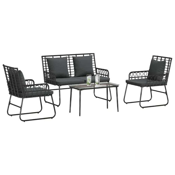 vidaXL Set vrtn furniture z blazino 4 pcs Črna in anthracit