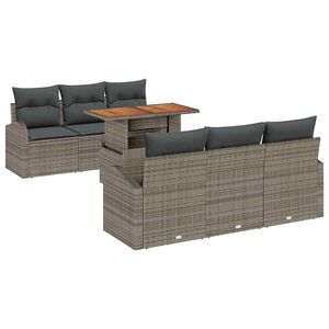 vidaXL Vrtna sedežna garnitura s shranjevanjem 7 pcs Siva Poly ratan